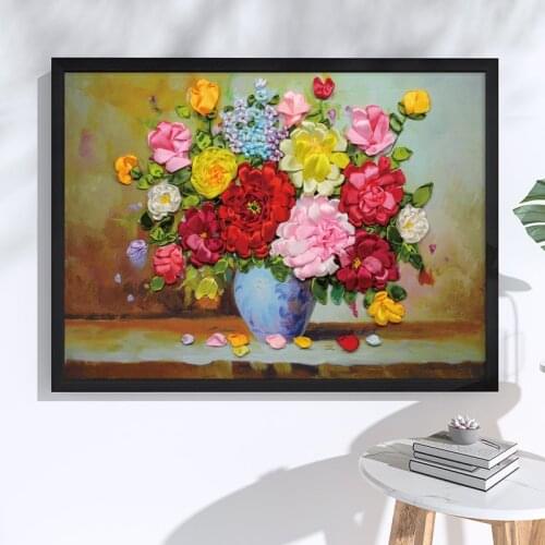 3D Flower Silk Ribbon Cross Stitch Kits Embroidery Needlework Sets diy Sewing Painting Handmade Craft Home Accessories C-0251