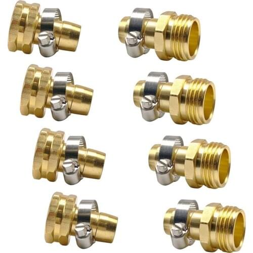 4 Sets Brass 3/4 inch Garden Hose Mender End Repair Male Female Connectors with Clamp