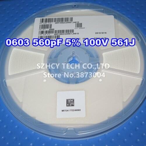 4000Pcs 0603 560pF 5% 100V 0603 561J GRM1882C2A561JA01D New and origianl