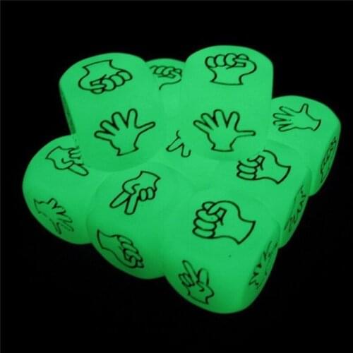 5pcs Funny Drinking Game Luminous Dice Rock Paper Scissors Finger-guessing Gambling Game Toys 6-Side 20mm Table Playing Games