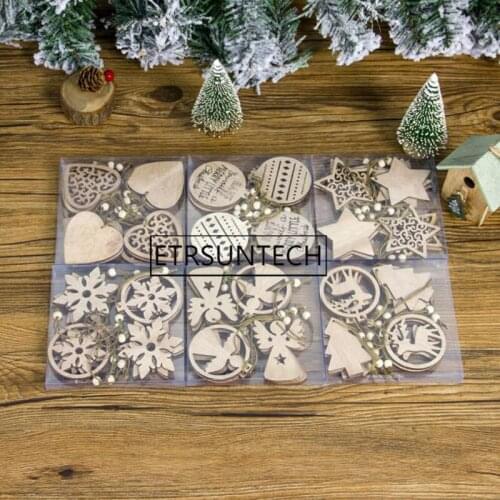 50sets DIY Crafts Pendant Christmas Hanging Ornament Nordic Wooden Vintage Creative Wood Craft Xmas Tree Decor Accessories