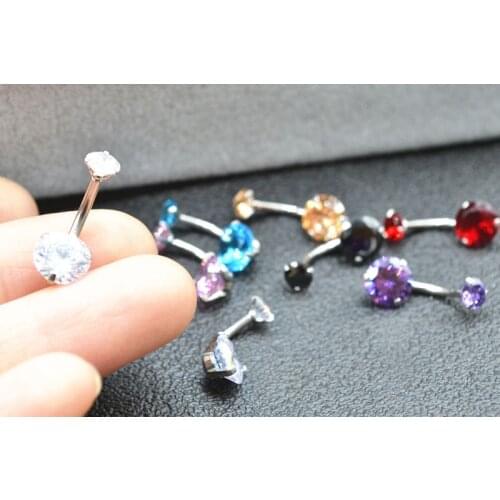 50PCS Surgical Steel Double AAA CZ Navel Belly Ring Button Bar Internally Thread Navel Rings Body Piercing Jewelry 14GX10X5/8mm
