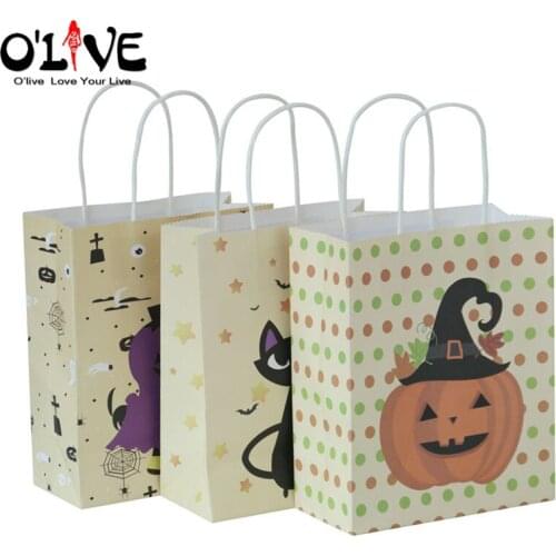 6 Pcs Halloween Gift Bag Pumpkin Ghost Black Cat Printing Paper Bags Party Favors Packaging Cookie Bag Present Gift Wrap
