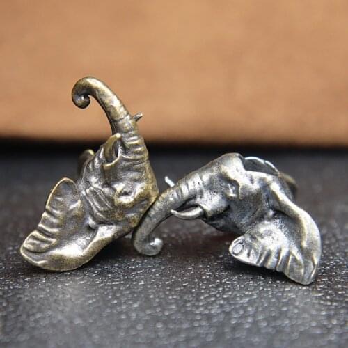 African Wild Elephant Animal Head Brass Knife Beads Lanyard Pendants Jewelry DIY Paracord Hangings Accessories Keychain EDC Tool