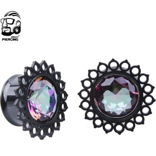 1Pair Acrylic Ear Plugs Tunnels Earring Gauges 3D Flower Hollow Double Flare Ear Tunnels Expanders Plugs Piercing Body Jewelry