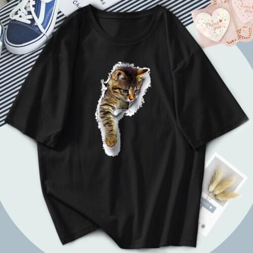 Black Outdoor Casual Cute Cats Tops Tees Harajuku Women T-shirts Fashion Short Sleeve Plus Size Tshirt Loose Fit Ladies Camiaeta
