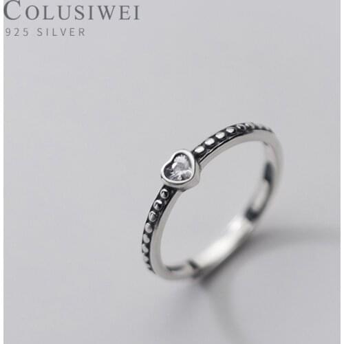 Colusiwei Vintage 925 Sterling Silver Romantic Zircon Love Hearts Adjsutable Ring for Women Free Size Finger Rings Fine Jewelry