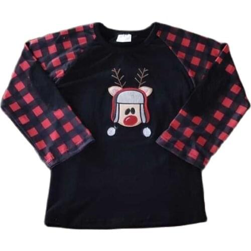 Embroidered Moose Cartoon Print Children Clothing T-shirt Big Boys And Girls RTS Top Teens Milk Silk Christmas Funny Clothes