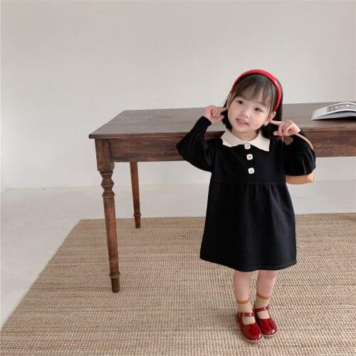 New Spring/Autumn Kids Girls Solid Knitted Sweater Dresses Baby Button Decoration Fashion A-line Birthday Party Dresses 1-7Yrs