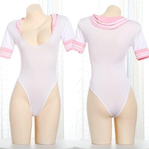 Erotic Japanese School Uniform Anime COS Sailor Bodysuit JK Pink Style Students Clothes See Through Wetlook Open Crotch Lingerie