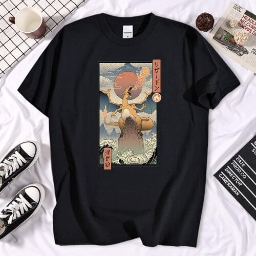 The Great Retro Wave Japan Ukiyoe Dragon Flame T-shirt Harajuku Streetwear Brand Camisetas Hombre Men Vaporwave Hip Hop T Shirt