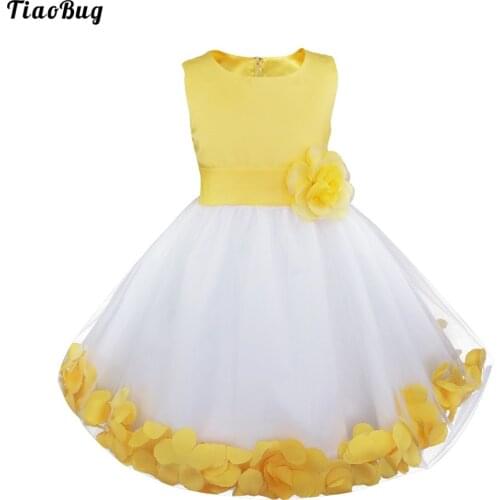 TiaoBug Summer Kids Toddler Girls Flower Petals Tulle Ball Gown Dress For Formal Wedding Pageant Party Birthday