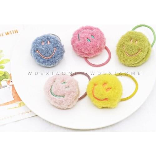 Kids Hair Accessories Hair Rope Elastic Hair Bands for Baby Girl Ponytail Holders Cute Fluffy Smiling face Rubber Bands Headwear