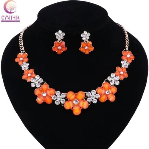 Fashion Trendy Nigerian Wedding African Beads Jewelry Sets Crystal Flower Necklace Earring Party Wedding Dubai Jewelry Set
