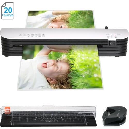 Laminator Machine Set A4 Size Hot & Cold Lamination 2Roller System Paper Cutter Corner Rounder ABS Button for Home Office School