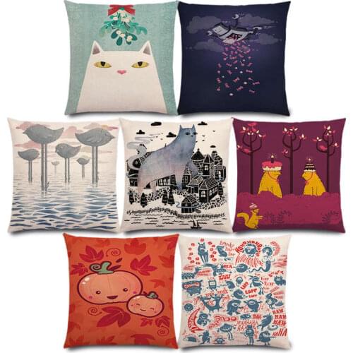 New Quiet Spot Cute Little Monster Strange Cat Fantasy World Elegant Fox Big Robot Cushion Cover Car Sofa Throw Pillow Case