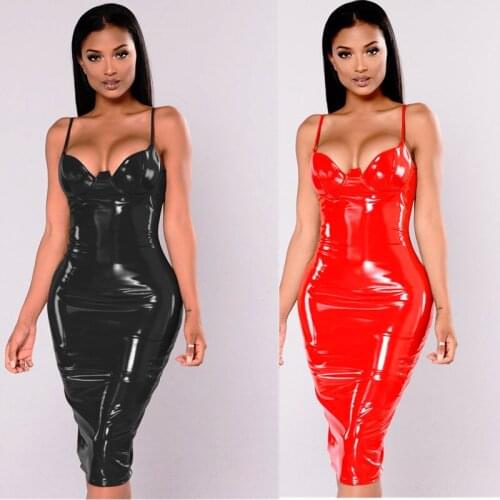 4XL 5XL 6XL Plus Size Dress 2017 Sexy Winter PVC Wet Look Leather Dresses Women Red Black Knee Length Zipper Black Club Dress