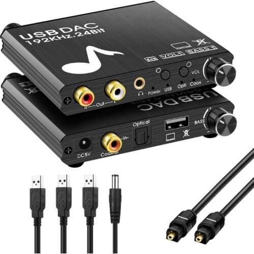 New Digital to Analog Audio Converter 192KHz with Bass and Volume Adjustment Digital SPDIF/Optical/Toslink/Coaxial to L/R J0PB