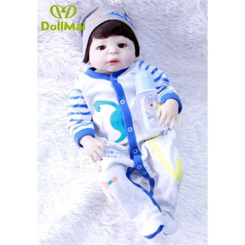 Realistic About 22" Handmade Lifelike Newborn Baby Doll Reborn full Silicone Vinyl brown hair Gift for Girl or Boy