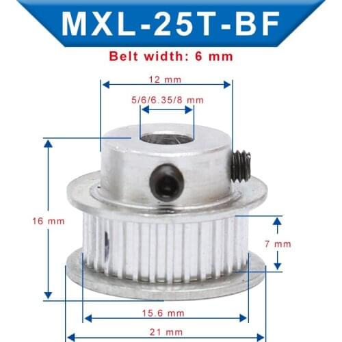 2 pcs MXL-25T Timing Pulley Bore 5/6/6.35/8 mm Pulley Wheel Slot Width 7mm Match with Width 6mm MXL-Timing belt For 3D Printers