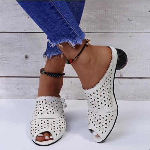 Women Shoes 2021 Summer Leather Slippers Women Fashion Heels Sandals Casual roman Sandals Size 35-43
