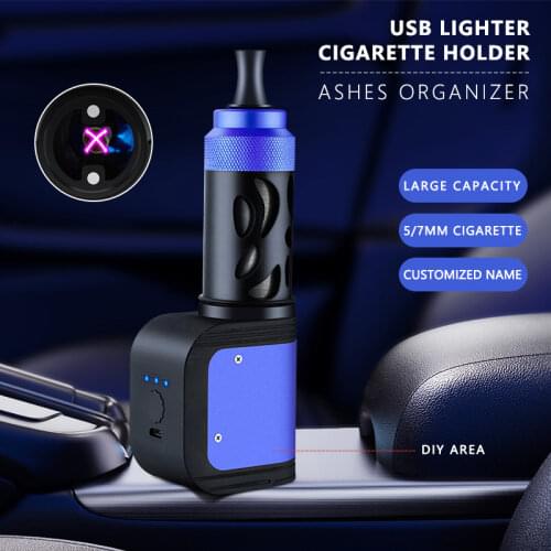 DIY Customized Letter Name & Panttern USB Lighter Cigarette Holder Portable Ashes Organizer Set Large Capacity Smoking Accessory