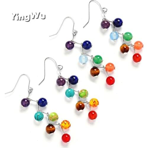 Yingwu 7 Chakra Natural Stone Dangle Earrings DIY Aromatherapy Essential Oil Diffuser Dangle Earings Jewelry Women