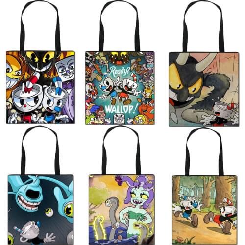 Cuphead Game Mugman Handbag Women Lady Shopping Bag Student Boys Girls High Capacity Travel Storage Bags Foldable Shoulder Bag