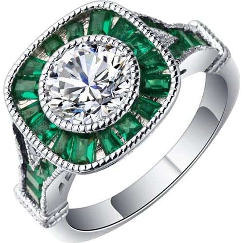 UFOORO Classic Green ring high quality fine jewelry size 6 7 8 9 10 wedding rings for women love gift engagement band