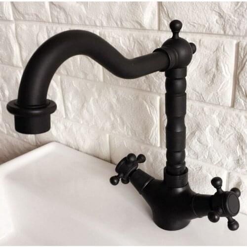 Tall Black Oil Rubbed Brass Swivel Spout Double Cross handles Kitchen Bar Bathroom Vessel Sink Basin Faucet Mixer Tap anf344