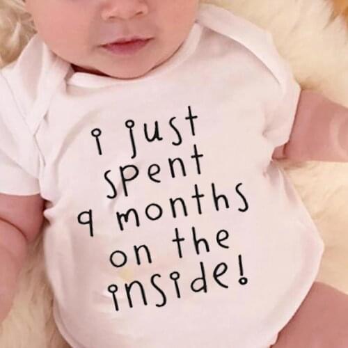 I Just Spent 9 Months on the Inside Baby Girls Boys Bodysuit Newborn Baby Short Sleeve 100% Cotton Clothes Baby Tiny Jumpsuits