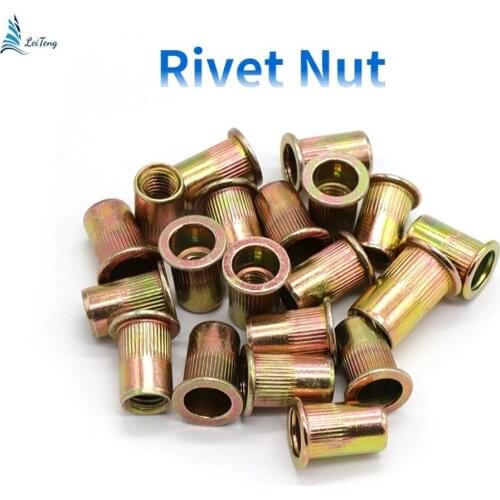 20pcs-M3/M4/M5/M6/M8//M10/M12 Rivet Nuts Zinc Plated Carbon Steel Knurled Flat Head Threaded Rivet Insert Nutsert For Rivet Gun