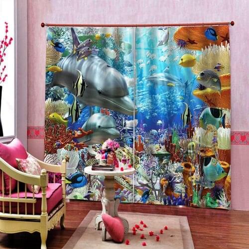 Custom Modern thick 3D Curtain Underwater World Sea Style Polyester Blackout Window Drapes For Childrens room Home Decor