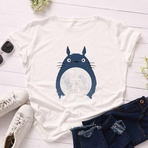 Womens Graphic T-shirt Neighbor Totoro Hayao Miyazaki Anime Print T-shirt Top Streetwear Short Sleeve Female