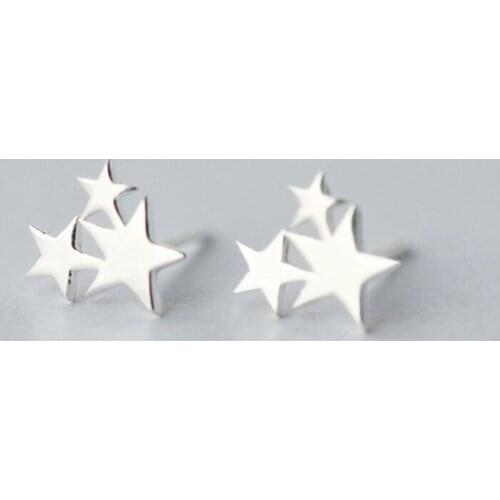 Newest 925 Sterling Silver Womens Jewelry Fashion Cute Tiny 3 Star Stud Earrings Gift For School Girls Kids Lady