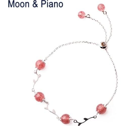 S925 Silver Strawberry Crystal Bracelet Female Style Korean Romantic Jewelry For Woman Charm Bead Bracelets Wedding Gift