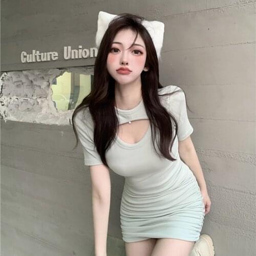 WEIHAOBANG Ladys Tight Short Sleeve Buttocks Sexy Dress Womens Spring Summer High Waist Slim 2021 New A-line Short Dress