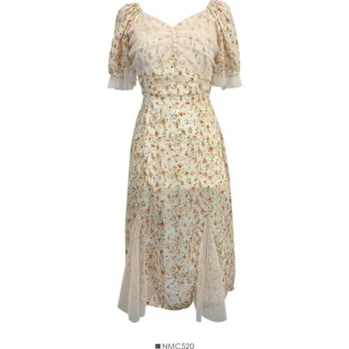 2021 Summer Casual Womens Mesh Stitching One-shoulder Printed Dress Slim and Thin High Waist Sexy Long Skirt Womens Dress