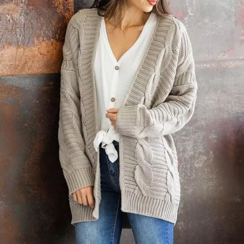Winter Knit Oversized Cardigan Women Twist Solid Casual Plus Size Knitted Cardigan Pull Femme Outerwear