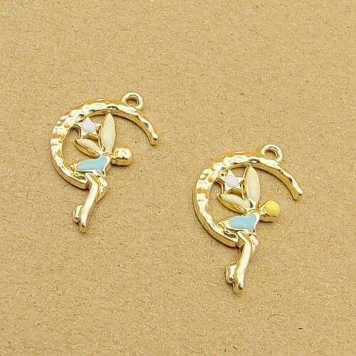10pcs 15x25mmm enamel moon angel charm for jewelry making earring pendant bracelet necklace charms