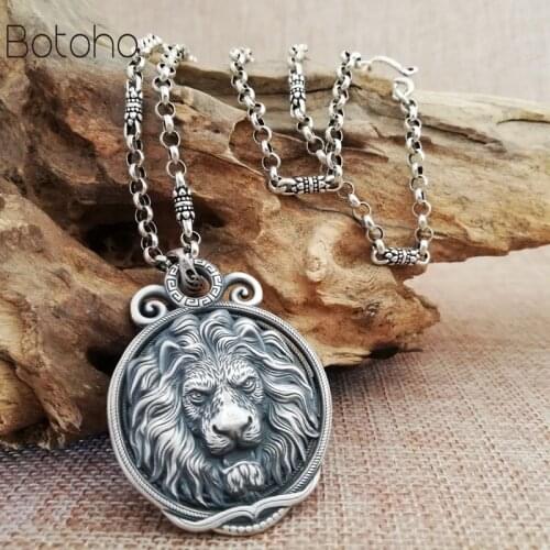100% 999 Silver colour Lion Pendant Necklace Real Silver colour Power King-Lion Pendant Man Pendant Necklace PUNK Jewelry Lion
