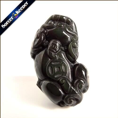 100% Real Natural Rainbow Obsidian Carved Brave Troops Amulet Lucky Pendant Necklace Fashion Animal Crystal Jewelry Beads BS10