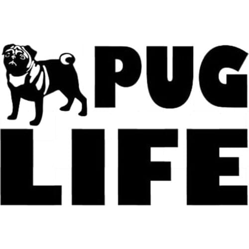 15CM*9.8CM PUG Life Thug Cute Puppy Dog Car Window Wall Vinyl Decal Sticker Motorcycle Decorating Sticker Black/Sliver C8-0194