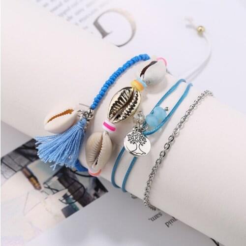 3pcs/set Handcraft Boutique Fashion Multilayer Crystal Stone Beads Strand Bracelets Shell Bangles Pulseras Boho Mujer