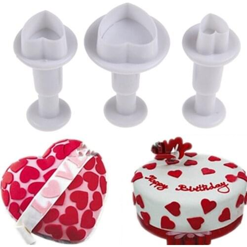 3Pcs/Lot Love Heart Shape Cookie Plunger Cutter Fondant Gum Paste Cupcake Toppers Mold Biscuit Christmas Gift Decorating Tools
