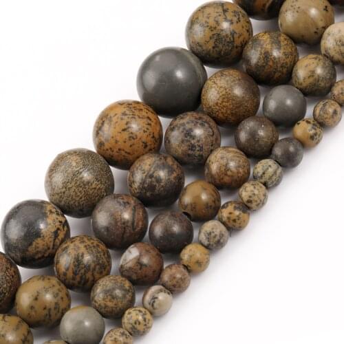 4/6/8/10mm Smooth Brown Flower Jaspers Round Natural Stone Beads for Jewelry Making DIY Bracelet Accessories 15