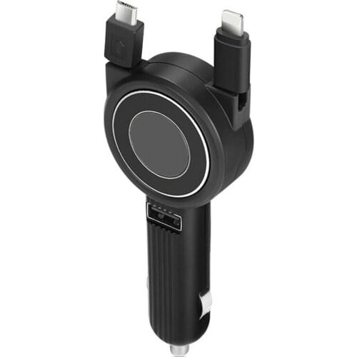 Newly 3 in 1 Car Charger For iPhone Android Micro Type C With USB Telescopic Cable Automotive Phone Charger IOS Type-C USB