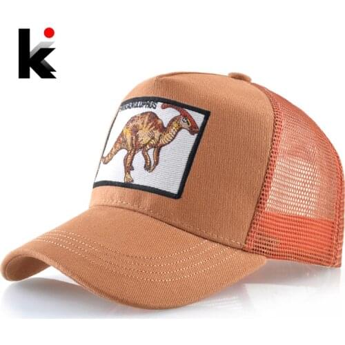 Baseball Cap With Parasaurolophus Patch Men Breathable Mesh Visor Hat Womens Snapback Hip Hop Trucker Bones Hip Hop Casquette