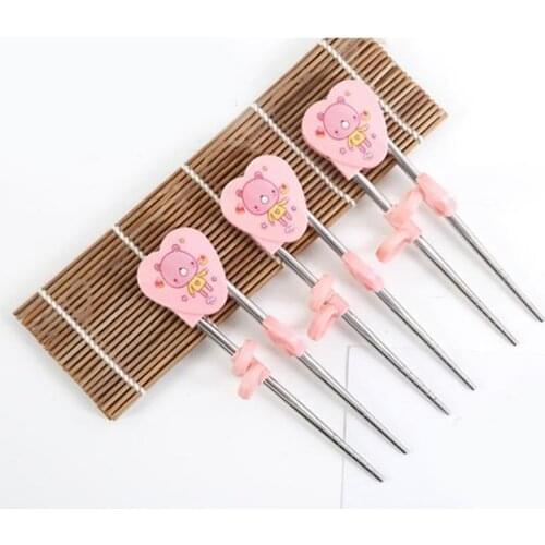 Children Cartoon Chopsticks Learning Reusable Training Helper Dishes Easy Use Chopsticks Staniless Steel for Kids Baby 2-3Y