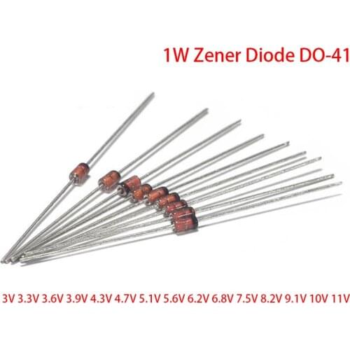 100pcs 1W Zener Diode DO-41 3V 3.3V 3.6V 3.9V 4.3V 4.7V 5.1V 5.6V 6.2V 6.8V 7.5V 8.2V 9.1V 10V 11V 1N4727A 1N4732A 1N4740A